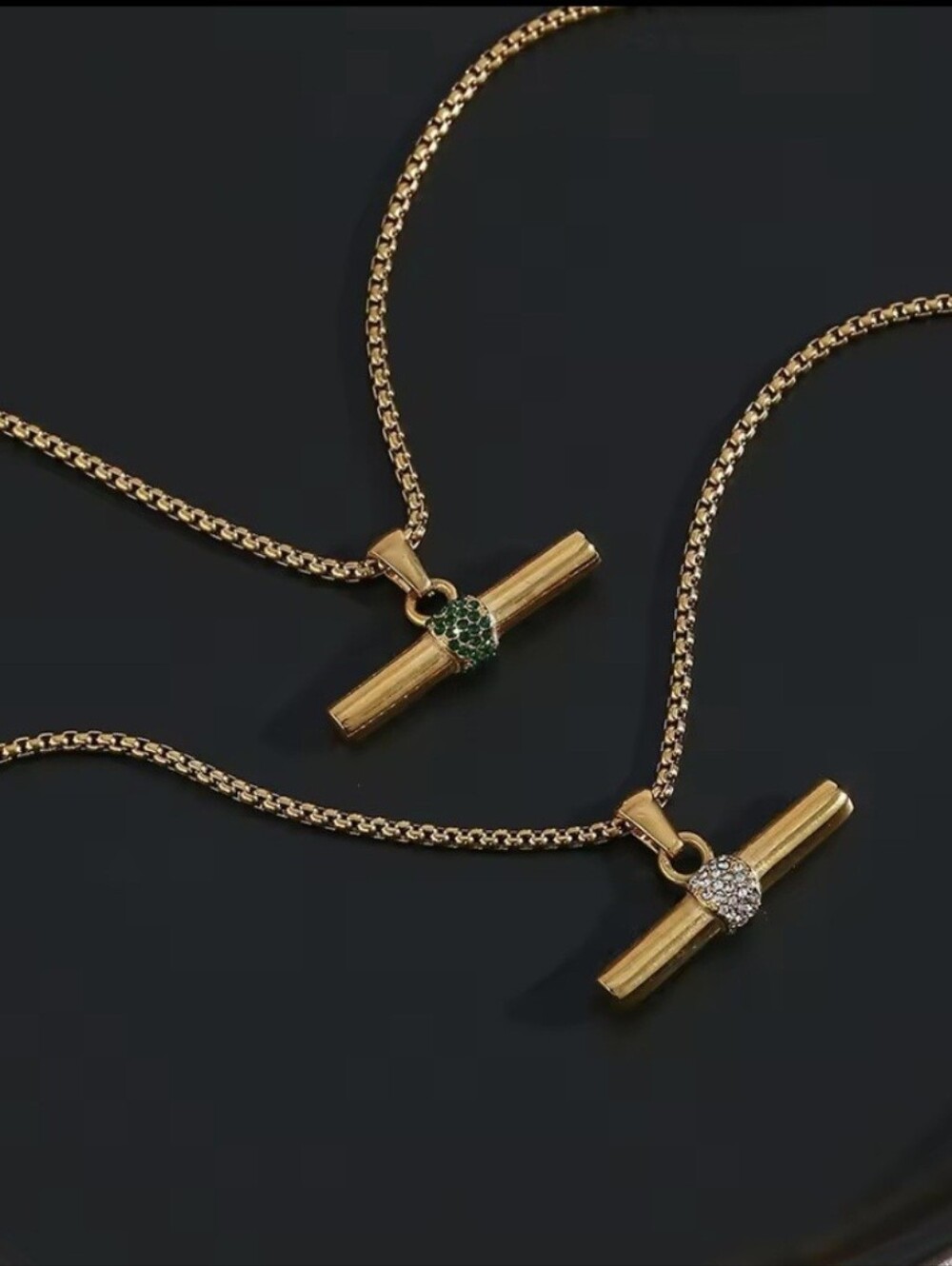 ππNEWππ STUNNING!! 18KT Over Stainless Steel CZ T-Bar Necklace - Picture 2 of 16